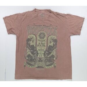 Woodstock Music Art Fair Graphic T Shirt Faded Brown Hippie Festival Mens L